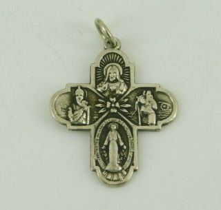 Vintage Sterling Silver Religious Medal Cross Pendant