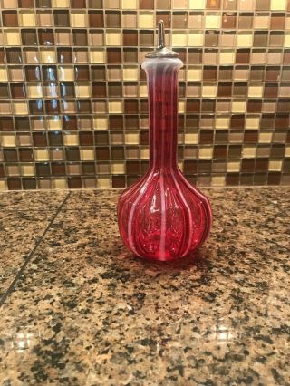 Vintage Fenton Cranberry Opalescent Swirl Stripe Barber Bottle