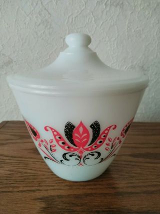 Vintage Fire King Modern Tulip Grease Jar With Lid,  Gently,  6 1/8 " Tall