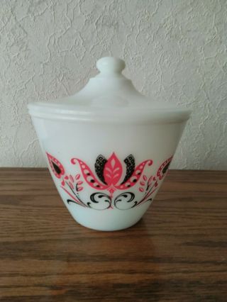 Vintage Fire King Modern Tulip Grease Jar With Lid,  Gently,  6 1/8 