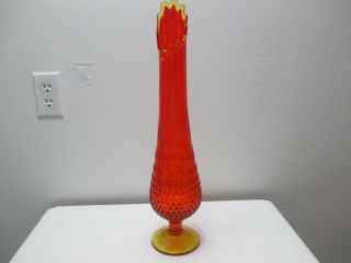 Vintage Fenton Art Glass Vase Hobnail Pattern Orange Amberina In Color 19 1/2 " T