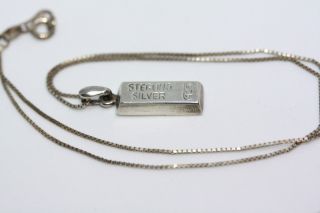 Vintage Sterling Silver 1 " Bar Bullion Ingot Charm Necklace Taxco 16 " Link Chain