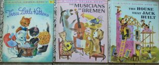 3 Vintage Little Golden Books Three Little Kittens,  Musicians Of Bremen,  House