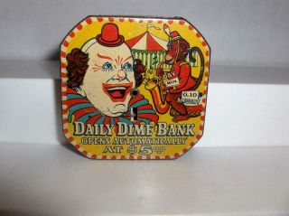 Vintage Circus Clown Tin Litho Daily Register Coin Savings Dime Bank 1950’s