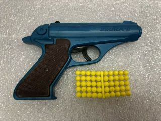 Vintage 1960s Rayline Zebra Ii Toy Ray Gun Plastic Pellet Automatic Pistol Blue