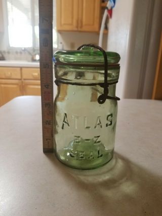 Vintage Atlas E - Z Seal Olive Green Pint Mason Jar Bottle