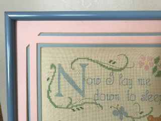 Vintage Completed Cross Stitch Child ' s Prayer Now I Lay Me Down to Sleep Framed 3