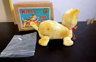 Vintage Tinplate Wind - Up Kitty And Butterfly,  Nomura Toys,  Japan.  Nmib
