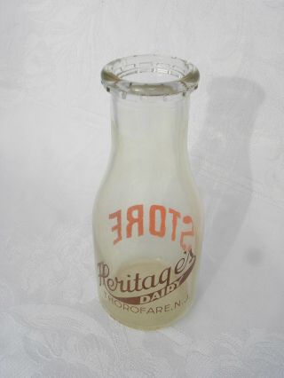 Vintage Heritage’s Dairy,  Thorofare,  N.  J.  Store 1 Pint Milk Bottle,  2 - Color Logo