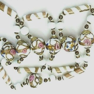 Vtg Murano Wedding Cake Venetian Art Glass Bead Necklace 30 " - B2