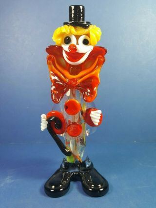 Retro Vintage Murano Glass Clown Figure Holding A Cane Walking Stick 9 " Tall