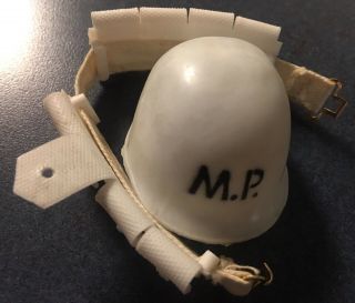 Vintage 12” Gi Joe Action Figure White M.  P.  Helmet & White Ammo Belt