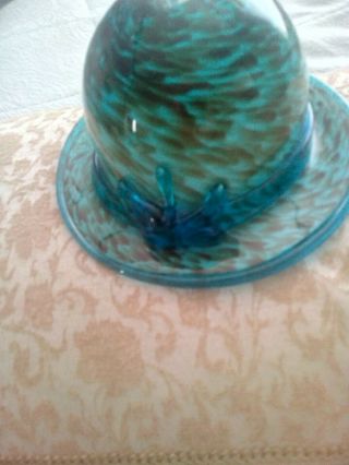Lovely Vintage Murano Style Blue Art Glass Hat Shaped Bowl