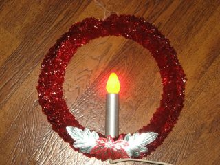 Vintage Red Christmas Wreath With A Candle In Middle Red Bulb
