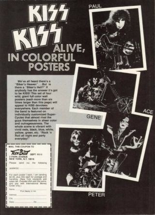 KISS Vintage 1977 Poster - Paul Stanley Motorcycle Poster - Official Aucoin. 8