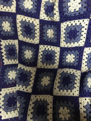 Handmade Vintage Afghan Crochet Throw Decor 74x 43 “ Blues
