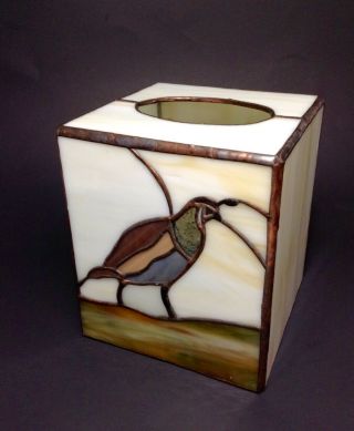 Vtg Stained Glass Tissue Box Cover Gamble Quail Bird Southwest Home Bath Decor
