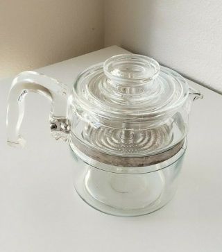 Vintage Pyrex Glass Flameware 4 Cup Coffee Percolator Pot Lid Band Handle
