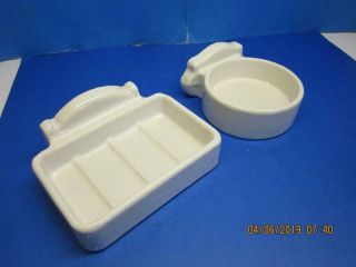 Vintage Retro White Ceramic Wall Mount Soap Tray & Tumbler Holder 2
