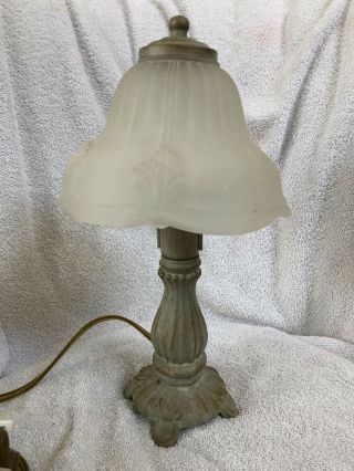 Vintage Ying Long Side Table Lamp W Heavy Frosted Glass Globe