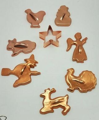 8 Vintage Mirro Copper Color Metal Aluminum Cookie Cutters Snowman Angel Witch
