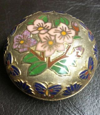 Lovely Vintage Chinese Cloisonne Enamel Peony Butterflies Cosmetic Trinket Box