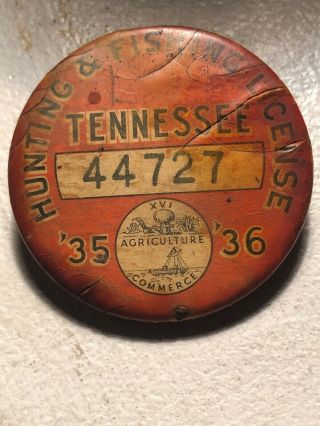Vintage 1935 To 36 Tennessee Hunting And Fishing License
