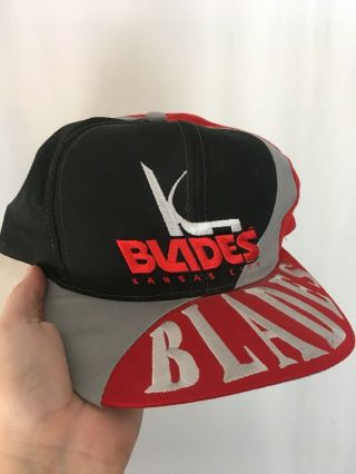 Vintage Kansas City Blades Ihl Hockey Spell Out Rare Snapback Hat Euc