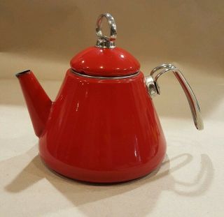 Vintage Chantal 1.  75l Tea Kettle Pot Red Enamel Steel Midcentury Retro