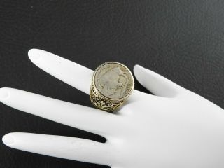 Vintage Stauer Solid 925 Sterling Silver Ring Gold Plated Buffalo Indian Head 10