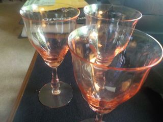Vintage Pink Glass Footed Wine Goblets Set Of 3