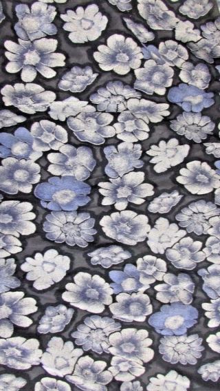 Vintage Polyester Blend Blue & Silver 2 Way Stretch Floral Fabric,  60 " W X 1 Yd