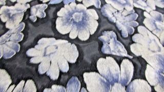 Vintage Polyester Blend Blue & Silver 2 Way Stretch Floral Fabric,  60 