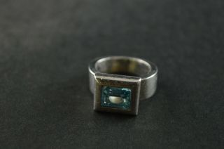 Vintage Sterling Silver Blue Stone Square Dome Ring - 14g
