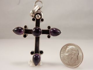 Vintage Sterling Silver Cross With Purple Gemstones Sku 6.  7.  14.  20