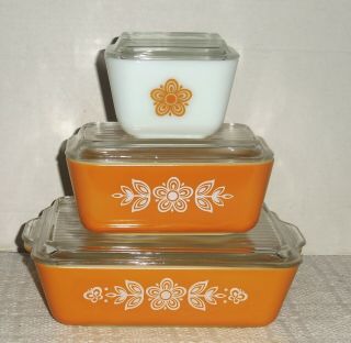 Vtg Pyrex Butterfly Gold Refrigerator Dish Dishes Set 6 Piece