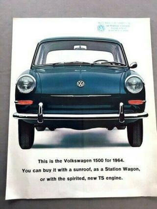 1964 Vw Volkswagen 1500 1500ts Vintage Canada Car Sales Brochure Folder
