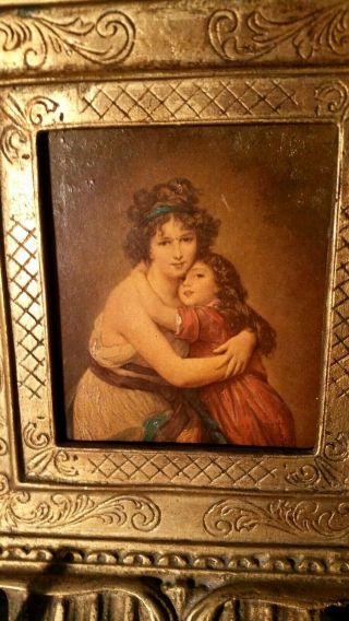 Vintage ITALIAN Portrait Painting On Board Of A Woman & Daughter Ornate Frame 2
