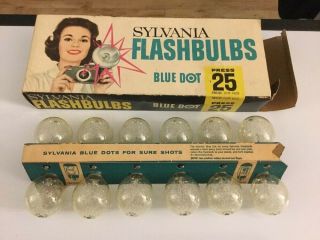 12 Vintage Sylvania Flash Bulbs Blue Dot Press 25 Cameras Flashbulbs Dc - 25 - 1b Ge