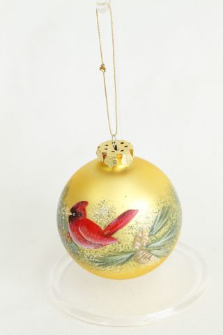 Vintage Painted Gold Cardinal Ball Christmas Ornament Holiday Tree Decoration