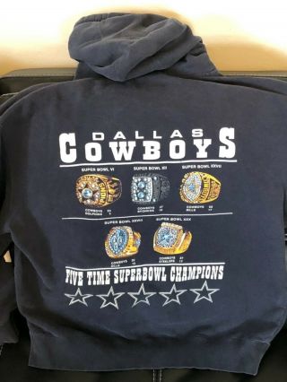 Vintage Rare Dallas Cowboys Hoodie Sweatshirt 5 Bowl Rings Adult Large