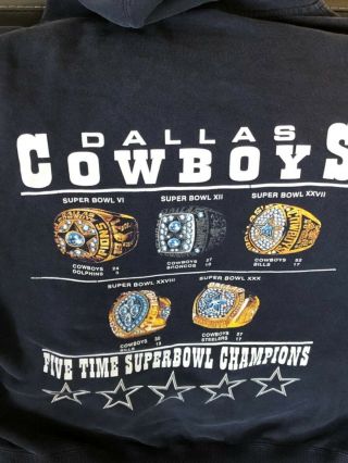 Vintage Rare Dallas Cowboys Hoodie Sweatshirt 5 Bowl Rings Adult Large 4