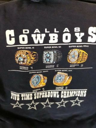 Vintage Rare Dallas Cowboys Hoodie Sweatshirt 5 Bowl Rings Adult Large 5