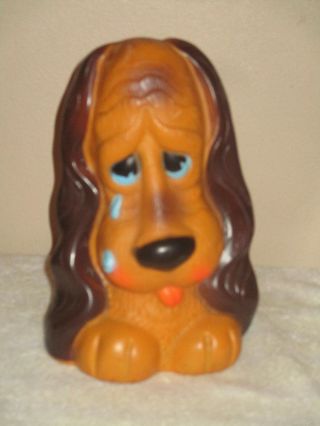 Vtg. ,  1973 Russ Berrie Crying Puppy Dog Plastic Bank 10  Tall With Plug Usa Made