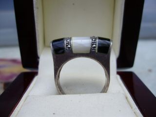 Stunning Art Deco Design Vintage Sterling Silver Onyx,  Marcasite Ring,  Sz 7.  75