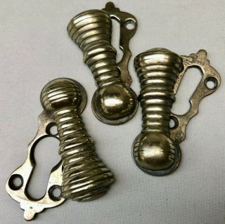 VINTAGE SET OF 3 SOLID BRASS ESCUTCHEONS KEY HOLE COVERS TO MATCH BEEHIVE HANDLE 5