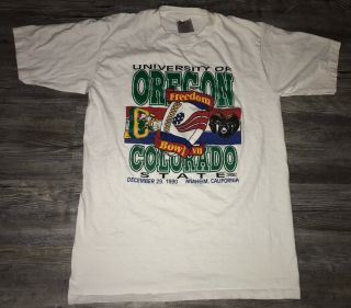 Vintage 90’s Oregon Ducks Ncaa Freedom Bowl T - Shirt Size Adult Large White
