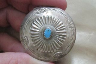Vintage Sterling Silver Textured Hinged Pill Box,  Bezel Set Turquoise,  Sw Design