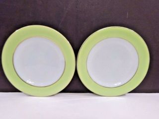 Pyrex White Green Edge (2) 8 1/4 " Salad Plates Vintage 2 - R