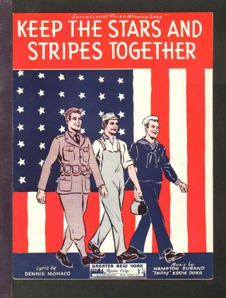 Keep The Stars And Stripes Together 1941 Army Navy Wwii Vintage Sheet Music Q22